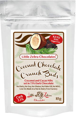 Keto Dark Chocolate Coconut Crunch Buds 85g Pouch x 12